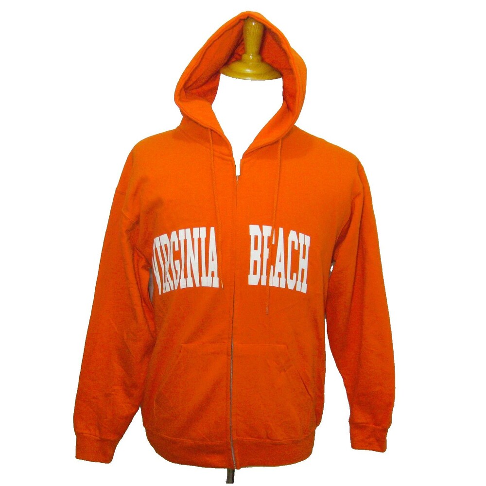 VIRGINIA BEACH Men's (Medium) Orange Full Zip Hoodie Graphic Hooded Sweatshirt